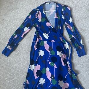 Boden Floral Blue Midi Wrap Dress Size 6